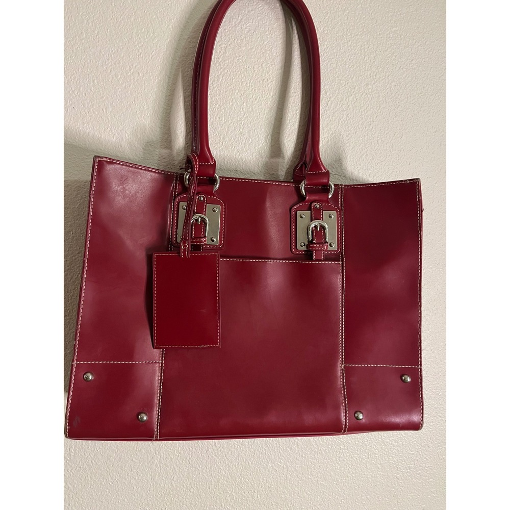 Wilsons Leather Tote Bag Womens Large Red Leather Buckle Shoulder Purse